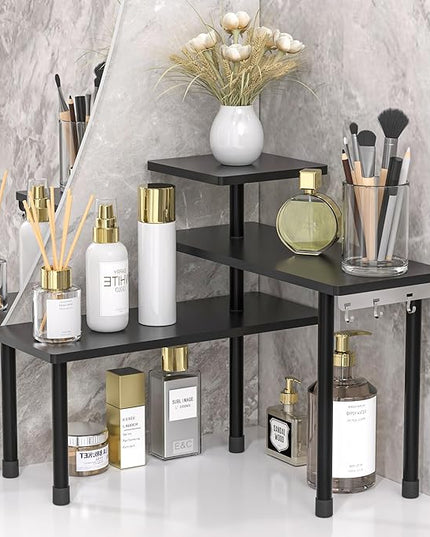 JayRex Countertop Corner Shelf, 3 Tier Shelf Moveable Organizer for Bathroom Counter, Make Up, Dresser Table, Desktop Shelf (Black)