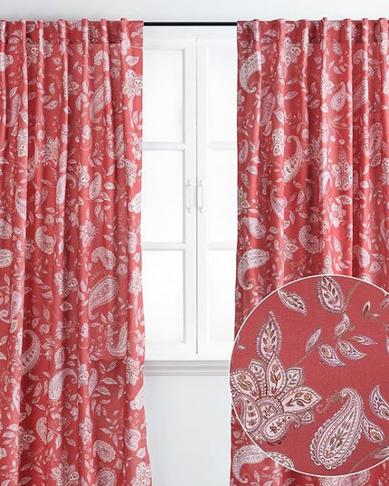 Maison d' Hermine Curtains for Living Room 100% Cotton 108 inch Length Two Panels Light Filtering Curtains for Bedroom Windows with Rod and Loop Pockets Drapes (Ramage Fire Brick, 50" W x 108" L)