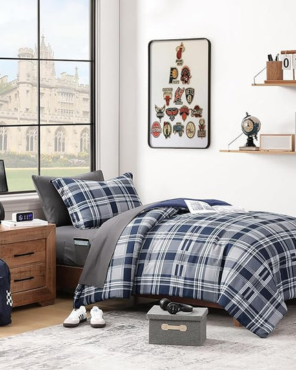 MaiRêve Navy Blue Twin XL Comforter Set, Twin XL Bedding Sets for Boys Girls 5 Pieces for Dorm Farmhouse All Season Lightweight &Comfy with Fitted Sheet, Flat Sheet (Navy Blue, Twin XL, 66"x90")