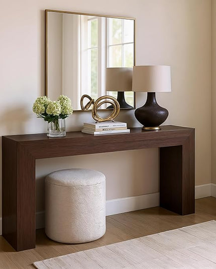 Plank+Beam Grand Console Table, 66 Inch Modern Solid Wood Sofa Table, Narrow Entryway Table for Hallway, Behind The Couch, Living Room, Foyer, Walnut Wirebrush