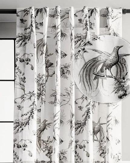 Maison d' Hermine Curtains for Living Room 100% Cotton 84 inch Length One Panel Light Filtering Toile Curtains for Bedroom Windows with Rod and Loop Pockets Drapes (Paradise Mid Night, 50" W x 84" L)