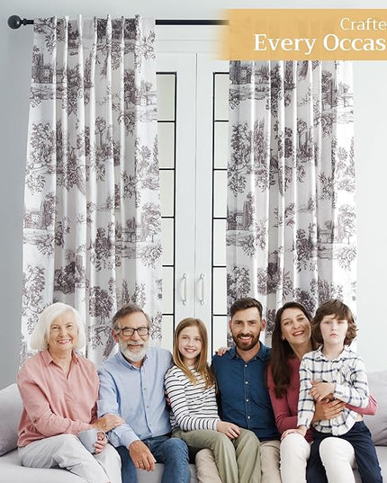 Maison d' Hermine Curtains for Living Room 100% Cotton 84 inch Length One Panel Light Filtering Toile Curtains for Bedroom Windows with Rod and Loop Pockets Drapes (Trianon Grey, 50" W x 84" L)