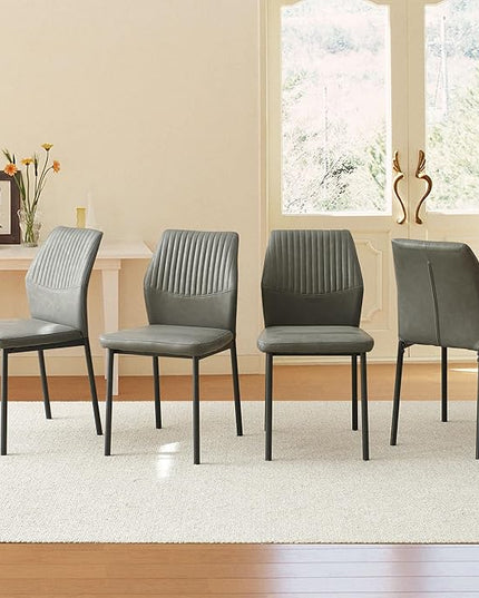Dining Chairs Set of 4, PU Leather Dining Room Chairs, Comfortable Upholstered Kitchen Chair with Black Metal Legs for Living Room, Dining Room, Dark Grey