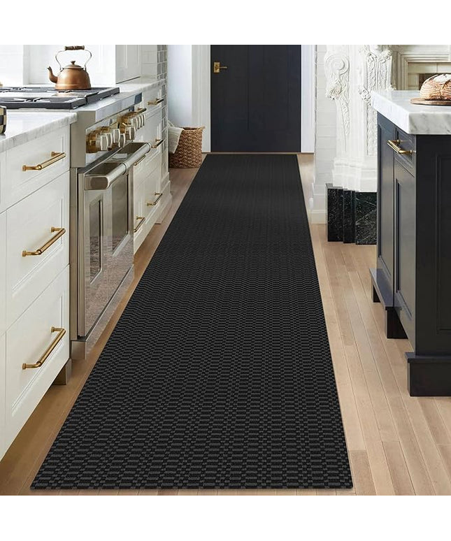 KOZYFLY Washable Runner Rug 3x18 ft Hallway Kitchen Runner Rugs with Rubber Backing Bobo Non Slip Entryway Runner Indoor, Long Carpet Runners for Hall Kitchen Entryway, Black/Grey