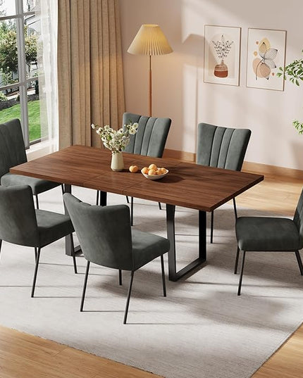 ZckyCine 51"-67" Expandable Dining Table, Modern Rectangular Walnut Wood Table with Metal Frame, Space-Saving Adjustable Table for Kitchen, Dining Room, Apartment or Restaurant