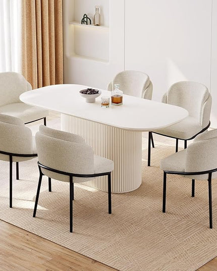 Guyii 7-Piece Oval Dining Table Set, 62.99" Modern Kitchen Table with 6 Chairs, Indoor Rectangular Dining Room Table for Kitchen, Living Room, Cream White