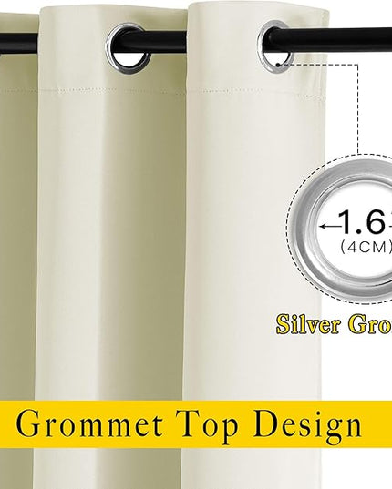 NICETOWN Room Darkening Window Curtains 90 inch Length, Thermal Insulated Grommet Light Blocking Solid Curtain Drapes for Bedroom/Living Room, Beige, Set of 2, W52 x L90