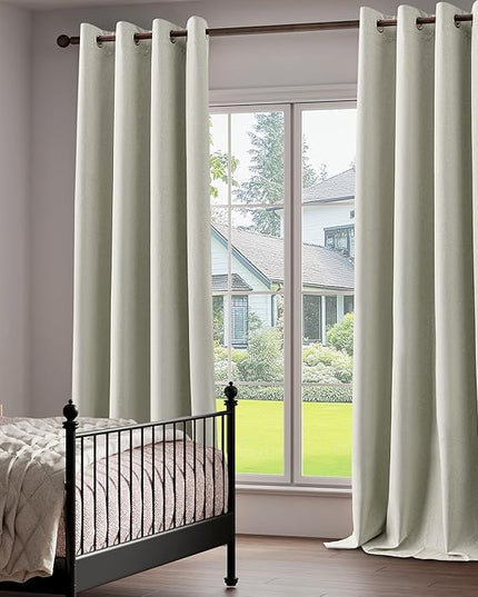 100% Blackout Curtains 84 Inch Length 2 Panels Set for Living Room, Bedroom, Light Weight Curtains with Grommets Top, Full Blackout Curtains Privacy Protection, Natural Linen, 37" W x 84" L