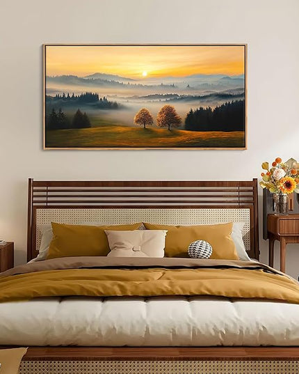 HGUAOA Nature Wall Art - Mountain & Landscape Artwork for Walls - Scenery Canvas Wall Art - Forest Painting for Living Room - Rustic Farmhouse Decor - Wall Pictures for Bedroom 20×40IN