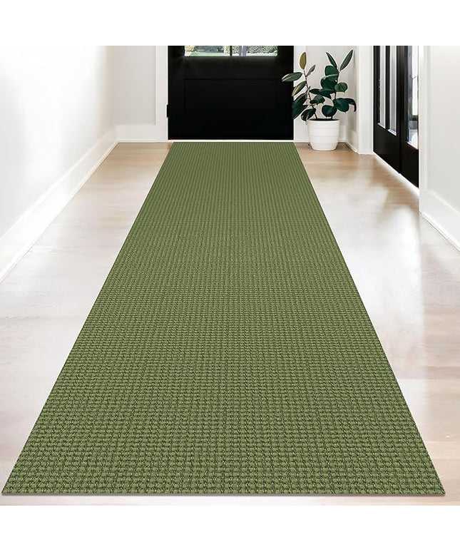 KOZYFLY Long Runners for Hallways 3x12 ft Washable Kitchen Runner Non Slip Rubber Backed Hallway Rugs Cotton Entryway Runner Rug Floor Carpet for Indoor Hall, Kitchen, Bright Green/Earthy Green