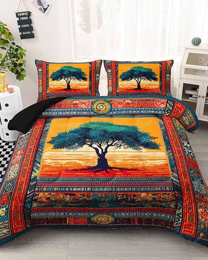AILONEN Tree of Life Comforter Set Twin Size,Bohemian Ethnic Tree Pattern Comforter with 2 Pillowcases,3-Piece Retro Duvet Set