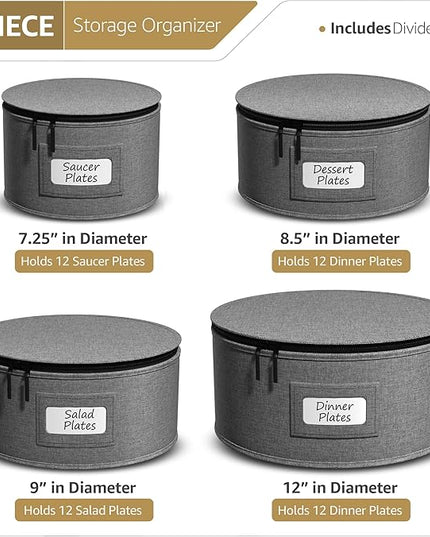 Sorbus China Storage Containers - Hard Shell Dish Storage Containers for Organizing, Moving Supplies, Party - 4 Stackable Plate Carrier Set for Dinnerware, Plate Organizer with Felt Plate Protector