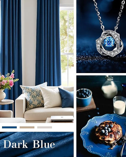 Lazzzy Velvet Blackout Curtains Thermal Insulated Room Window Drapes Super Soft Luxury Curtains for Living Room Bedroom Rod Pocket 2 Panels, Dark Blue, 52" W x 108" L