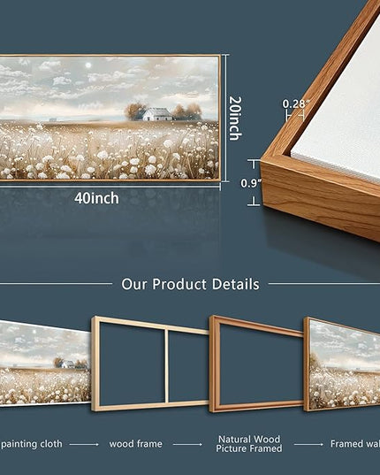 ERQINHUA Canvas Wall Art For Living Room Wall Decor White Flowers Landscape Painting Decor Dining Room Bedroom Bathroom Kitchen Room Wall Artwork Prints Painting For Home Decor Wood Frame 20x40 In