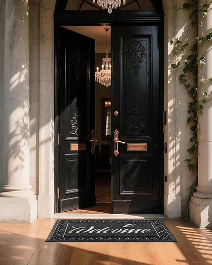 Yimobra Welcome Mat, Heavy Duty Sturdy Door Mats for Home Entrance Outdoor Indoor, Front Doormat for Outside Patio Floor Entry Porch Garage Office, Waterproof, Low Profile, 47 x 24, Black