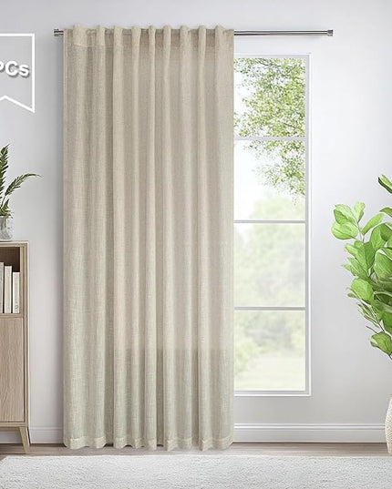 Pitalk 60 Inch Wide Curtains for Boys Bedroom Teen Girls 90 Inches Long Linen Sheer Extra Wide Large Tan Beige Curtains for Nursery Room Playroom Cottage Core 2 Panel Back Tab Pocket 60 x 90 Length