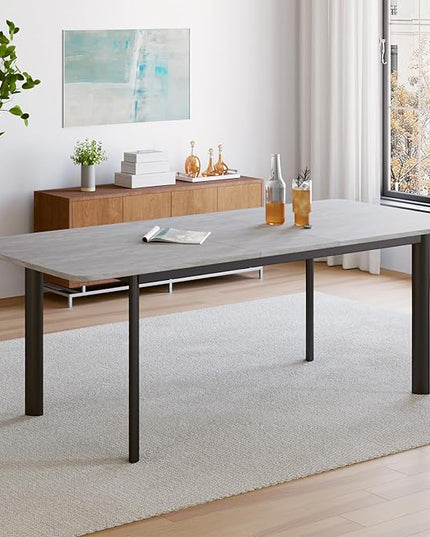 63"- 78.7" Extendable Dining Table, Thickened Expandable MDF Wooden Kitchen Table with Metal Legs, Scratch-Resistant, Easy to Clean