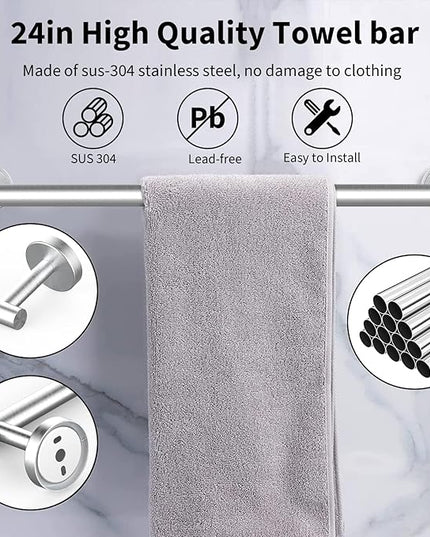 Newfun 10Pcs Brushed Nickel Bathroom Hardware Set - Includes 24&18inch Towel Bar, Robe Hook, Toilet Paper Holder, 2 Pack 5 Piece Bathroom Accessories Set Stainless Steel Wall Mounted