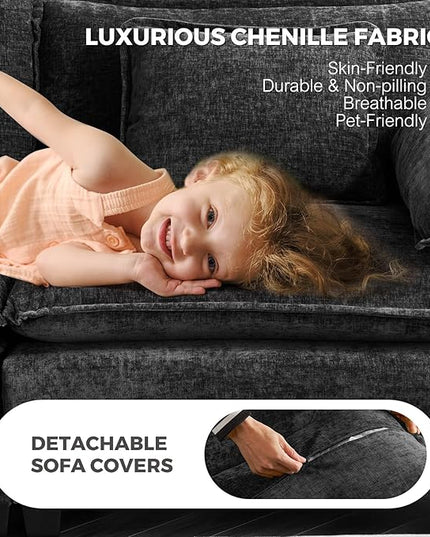 ELUCHANG 150" Modular Sectional Sofa, Comfy Deep Seat Cloud Couch, 6 Seater U Shaped Modern Sofa with Removable Cover for Living Room, Apartment, DIY Combination, Chenille Black