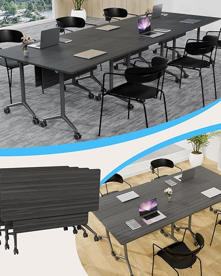 Conference Table, Folding Conference Room Tables on Wheels, Modern Meeting Seminar Table Computer Desk, Boardroom Desk for Office Meeting Conference Room,White (8, 1915D, 55.1)