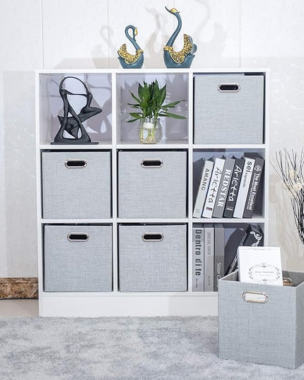 Posprica 3X Thicker Fabric Storage Cubes 13 inch Collapsible Storage Bins for Organization, Cubby Storage Baskets for Organizing Shelf Cabinet Bookcase Boxes, Set of 4, Sliver Grey