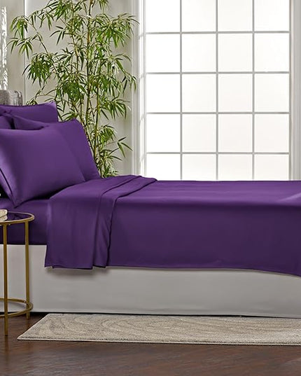 Pure Bamboo King Sheets, Genuine 100% Organic Viscose Derived from Bamboo Bed Sheet Set, Luxuriously Soft & Cooling, Double Stitching, 2 Year Quality Promise (King, Purple)