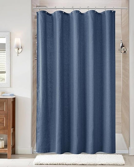 Naturoom Vintage Blue 60 Inch Shower Curtain - Stall Narrow Half Linen Ultra Thick Fabric Shower Curtain Set with Hooks, Boho Farmhouse Rustic RV Camper Bath Curtains for Bathroom, 60x72