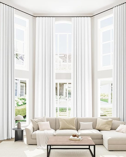 Guken White Linen Blackout Curtains 52 Inch Wide by 142 Inch for Living Room Bedroom Back Tab Thermal Insulated 100% Black Out Linen 2 Drapes Room Darkening Window Curtains White,2 Panels