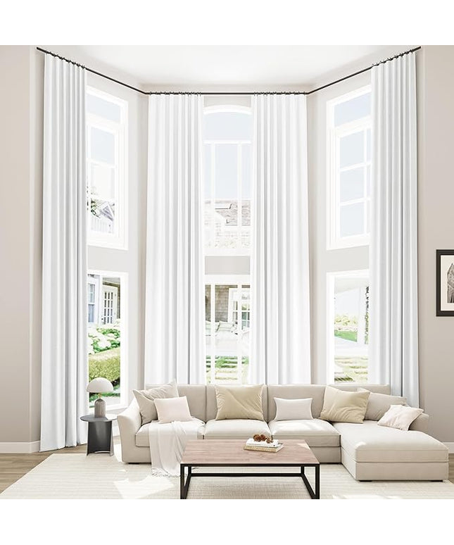 Guken White Linen Blackout Curtains 52 Inch Wide by 140 Inch for Living Room Bedroom Back Tab Thermal Insulated 100% Black Out Linen 2 Drapes Room Darkening Window Curtains Pure White