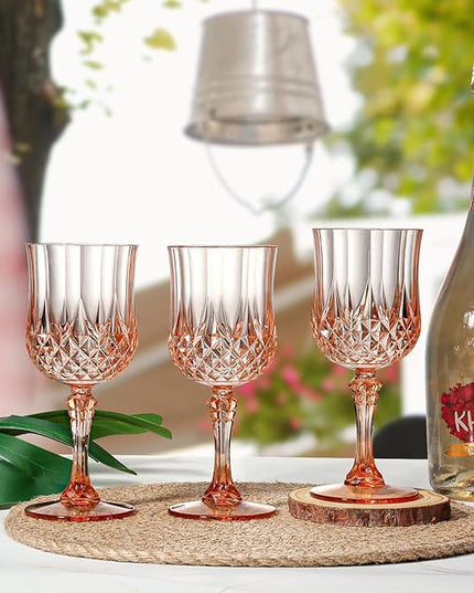 XUWAIDSGN 16 Pcs 7oz Plastic Vintage Wine Glasses Drinking Glasses Unbreakable Wedding Glassware Crystal Water Goblets Reusable Drinkware Vintage Champagne Flutes (16, Pink)