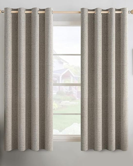 MIULEE Linen Texture Curtains for Bedroom Solid 100% Blackout Thermal Insulated Linen Curtains Grommet Room Darkening Drapes for Living Room Nursery 52x54 Inch (2 Panels)