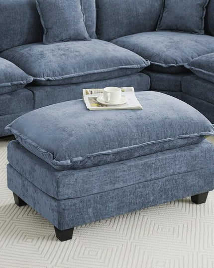 35‘’ Modern Chenille Cloud Sofa Ottoman,Rectangle Ottoman for Modular Sectional Sofa, Blue
