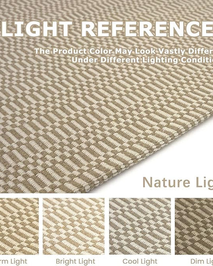 KOZYFLY Washable Runner Rug 2x5 Ft Runners for Hallways Rubber Backed Throw Rug, Braided Cotton Entryway Runner Indoor, Carpet Runners for Hallway Kitchen Entryway Bedroom, Sand/Ivory
