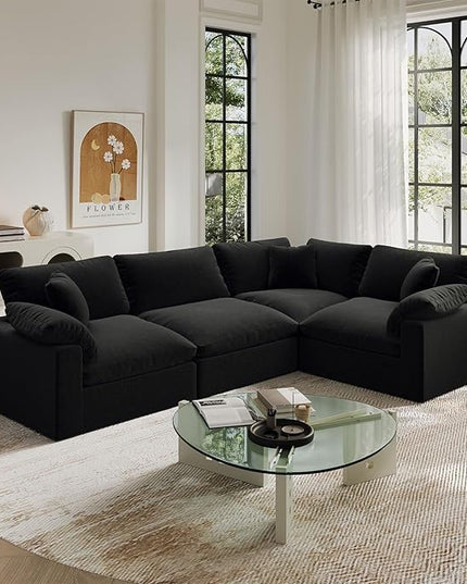 Cloud Modular Sectional Sofa,189.4" Down Filled Sofa 4 Seat with Chaise,Minimalist Sofa Cover Washable and Replaceable Couches for Living Room,Sectional Sofa Deep Seat Black