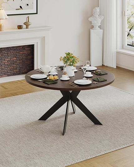 Walnut Round Dining Table Set for 4, Mid-Century Modern Kitchen Table and Chairs, Small Space Dining Room Furniture for Apartment, Breakfast Nook or Studio (Walnut Wood-Dining Table Only)
