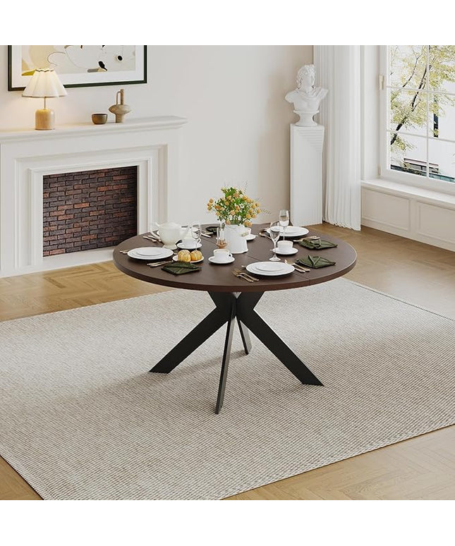 Walnut Round Dining Table Set for 4, Mid-Century Modern Kitchen Table and Chairs, Small Space Dining Room Furniture for Apartment, Breakfast Nook or Studio (Walnut Wood-Dining Table Only)