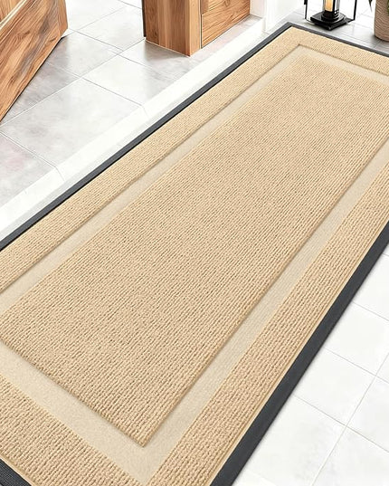 OLANLY Front Door Mat Indoor Outdoor Entrance, Waterproof All-Season, All-Weather Doormat, Sturdy Natural Rubber, Fade Resistant, Low Profile, Easy Clean Patio Porch Entryway Mat, 59x20, Beige