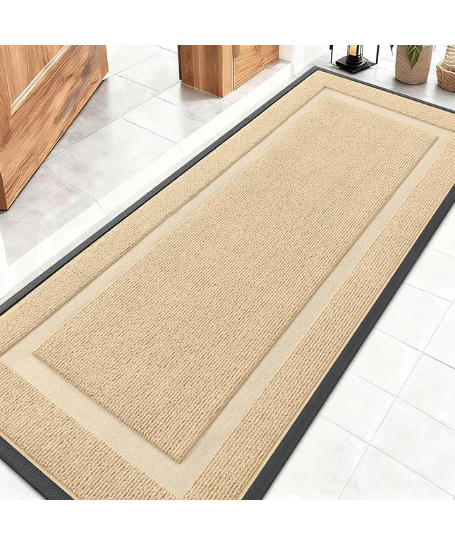 OLANLY Front Door Mat Indoor Outdoor Entrance, Waterproof All-Season, All-Weather Doormat, Sturdy Natural Rubber, Fade Resistant, Low Profile, Easy Clean Patio Porch Entryway Mat, 59x20, Beige