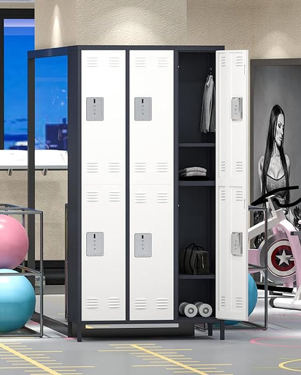 Aobabo Metal Storage Locker for Employees, 6 Doors Metal Locker for Garage, Office, Gym, Dormitory, Industrial Storage with 18 Hooks, Assembly Required, Grey White