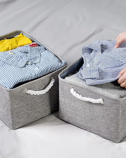 TheWarmHome Large Storage Bins Basket, 2 Pack Grey Fabric Storage Cubes for Changing Table Nursery Livingroom Kidsroom Playroom Toy, Collapsible Storage Baskets for organizing Shelves Closet