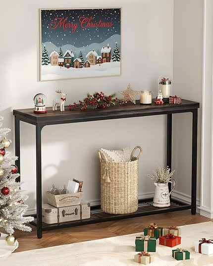 47" Console Table with Storage, 2 Tier Narrow Entryway Table, Sofa Table with Mesh Shelves, Console Tables for Living Room, Bedroom, Hallway, Entryway, Foyer, Oak Grey