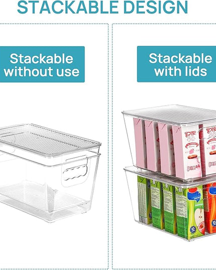 Vtopmart 6 Pack Clear Stackable Storage Bins with Lids, Medium Plastic Containers with Handle for Pantry Organizer and Storage,Perfect for Kitchen,Fridge,Cabinet, Closet,Bathroom Organization