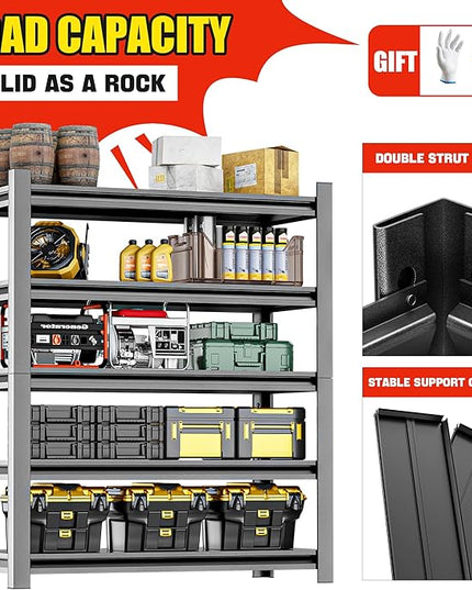 Heavy Duty Storage Shelves 5-Tier Adjustable Garage Shelving Unit, Strong Metal Storage Rack Shelving for Garage, Warehouse, Pantry Organization 16" D x36 W x78 H