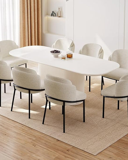 Guyii 9-Piece Oval Dining Table Set, 86.61" Modern Kitchen Table with 8 Chairs, Indoor Rectangular Dining Room Table for Kitchen, Living Room, Cream White