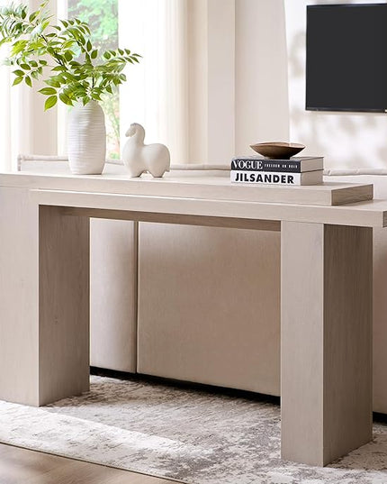 OKD 63 Inch Modern Entryway Console Table, Solid Geometry Accent Sofa Table Behind The Couch, Narrow Console Table for Entryway, Hallway, Living Room, Foyer, White Alder