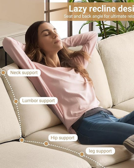 VINGLI 156" Cloud Couch, Comfy Modular Sectional Sofa Set for Living Room,U-Shaped Linen 4-Seat Convertible Loveseat Sofa with 3 Ottoman for Small Space.(Beige)
