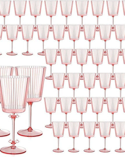 48 PCS Pink Plastic Wine Glasses with Removable Stems 13.5 Oz Pink Ribbed Wine Glasses Square White Wine Glass Muted Pastel Colors Goblets Elegant Fluted Glassware for Wedding Anniversary Birthday