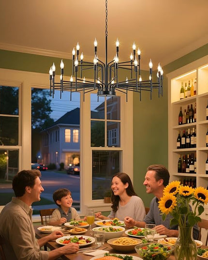 Black Chandelier 30 Light Large Modern Farmhouse Chandeliers for Dining Room Lights Fixture, 47" Round Candle Large Chandeliers for High Ceilings Living Room Foyer Entryway 2 Tier