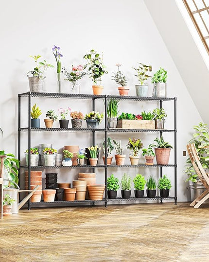 IZEUK Linked Storage Racks, DIY Adjustable Heavy Duty Metal Shelving Unit for Corner, Ideal for Kitchen, Garage, Warehouse, and Garden (Black, 4 Tiers, 15.7" D x 33.5" W x 59.5" H, 1147 lbs Capacity)