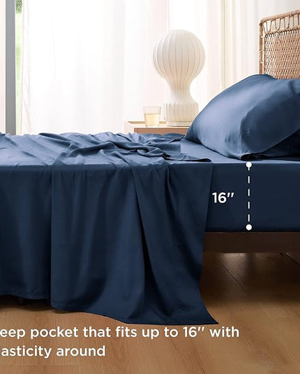Bedsure Cooling Sheets Twin, Rayon Derived from Bamboo, Breathable & Soft Twin Sheets Set, Deep Pocket Up to 16 Inches, Hotel Luxury Silky Bedding for Hot Sleepers, Navy